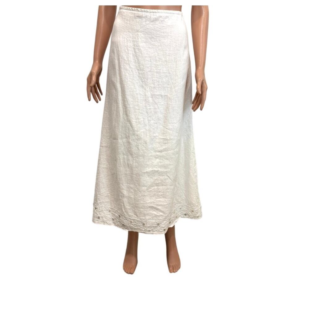 Ecologie 10 embroidered side zip lined linen midi skirt SK 3472